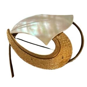 Vintage West Germany Gold Plated Mother Of Pearl Abstract Swirl Gold Brooch